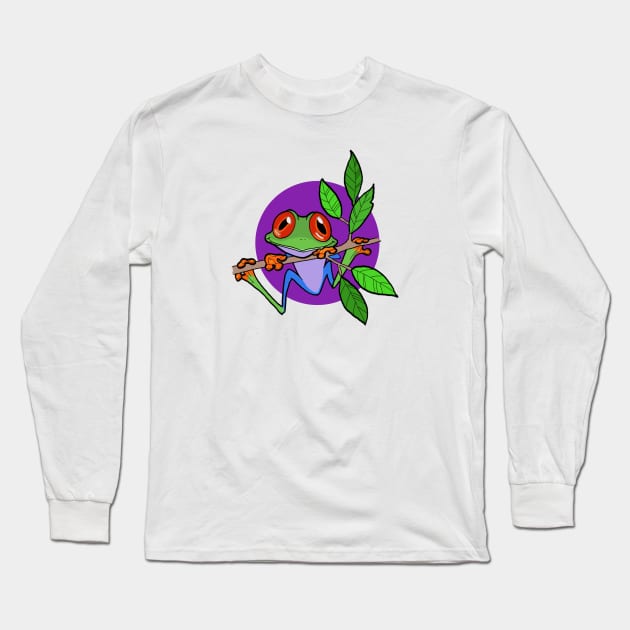 Tree Frog On Branch With Purple Sphere Original Art Long Sleeve T-Shirt by ckandrus